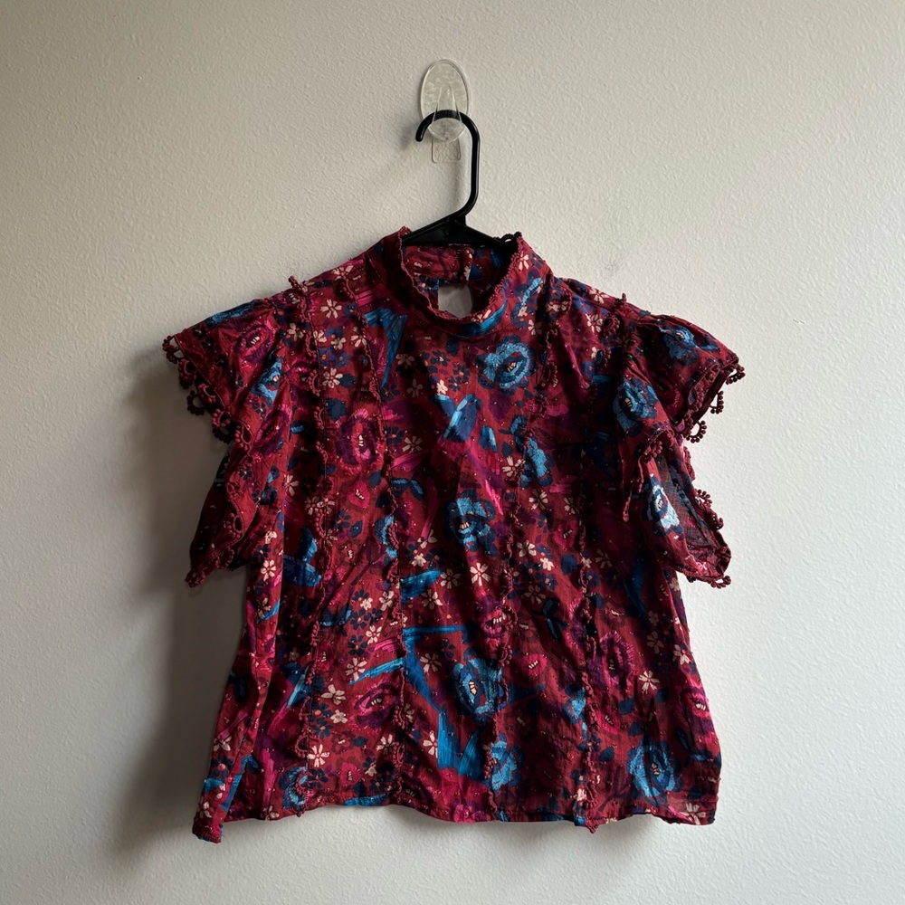 FARM Rio Pink Floral Ruffle Mock-Neck Blouse - Picture 6 of 8